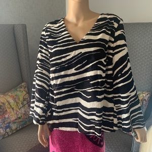 TRINA TURK FAUX FUR HIROKA TOP ZEBRA PATTERN BLOUSE BLACK&WHITE   P3